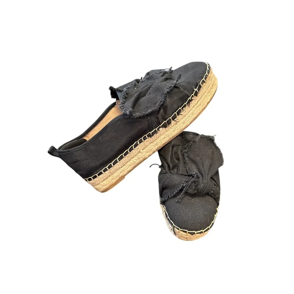Sam Edelman Espadrille‎ Flats Womens 9.5 Black Bow Knot Frayed Canvas Slip On